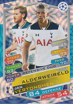 Jan Vertonghen / Toby Alderweireld Tottenham Hotspur 2016/17 Topps Match Attax CL Defensive Duo #TOT18